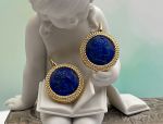 TAGLIAMONTE Designs (2084E) 925SS/YGP Lapis Cameo Earrings*Ceres*Reg.$450