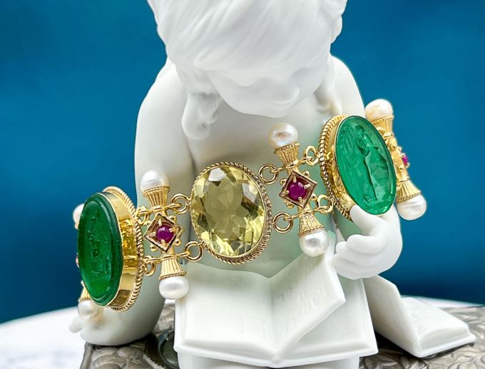 TAGLIAMONTE Design(PN2724B) 925SS/YGP Venetian Cameo Bracelet *Lemon Qtz*Reg.$500