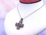 SAMUEL B *BJC* (1495) 925 SS + 18K Cross Style Pendant*Amethyst*