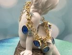 TAGLIAMONTE Designs (1993B) 925SS/YGP Venetian Charm Cameo Bracelet *Blue Topaz*Reg.$350