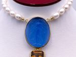 TAGLIAMONTE Designs (DB039) 925SS/ YGP Venetian Cameo Necklace w/ Pearls, Amethyst, Citrine *Maened*Reg.$450