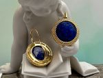 TAGLIAMONTE Designs (2084E) 925SS/YGP Lapis Cameo Earrings*Ceres*Reg.$450