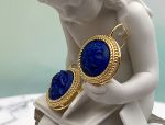 TAGLIAMONTE Designs (2084E) 925SS/YGP Lapis Cameo Earrings*Ceres*Reg.$450