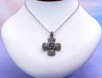 SAMUEL B *BJC* (1495) 925 SS + 18K Cross Style Pendant*Amethyst*