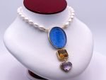 TAGLIAMONTE Designs (DB039) 925SS/ YGP Venetian Cameo Necklace w/ Pearls, Amethyst, Citrine *Maened*Reg.$450