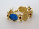 TAGLIAMONTE Designs (ORO-120) 18K Venetian Cameo Bracelet with *Rubies + Pearls* Reg.$4500