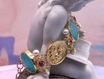 TAGLIAMONTE Designs (SH183-Amazonite) 925SS/ YGP Cameo Bracelet w/ Amazonite *Aurora w Chariot*Reg.$650