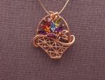 14K Gemstone Basket of Flowers Pin-Pendant with 14K Chain (1124)