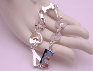 925 Sterling Silver / 14K "I Love You"  Bracelet (932)