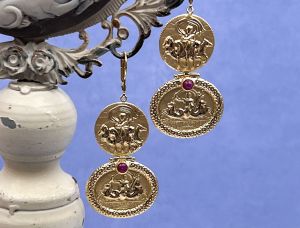 TAGLIAMONTE Designs (1894) 925/YGP Cameo Earrings w/ Rubies *Apollo, Poseidon* Reg.$250