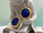 TAGLIAMONTE Designs (2084E) 925SS/YGP Lapis Cameo Earrings*Ceres*Reg.$450