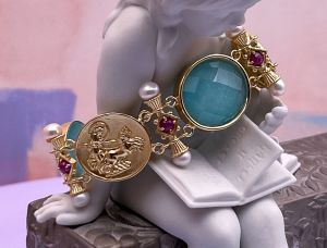 TAGLIAMONTE Designs (SH183-Amazonite) 925SS/ YGP Cameo Bracelet w/ Amazonite *Aurora w Chariot*Reg.$650