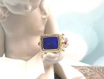 TAGLIAMONTE (1978) 925SS/YGP Venetian Intaglio Ring *Rubies *Female Lion*Reg.$200