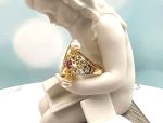 TAGLIAMONTE Designs (ORO-161)18K Cameo Ring w/ Rubies, Pearls*Reg.$2200