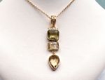 TAGLIAMONTE Designs (1843) 925SS/ YGP Triple Gemstone Pendant w/ Lemon Quartz, Rutillated Quarz, Citrine *Reg.$300