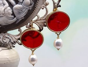 TAGLIAMONTE Designs (OR042-RD) 925SS/YGP Venetian Cameo Earrings *Sphynx*Reg.$280