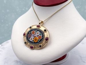 TAGLIAMONTE Designs (SH207P) 925SS/YGP Florentine Mosaic Garden Pendant*Miosotis*Reg.$600