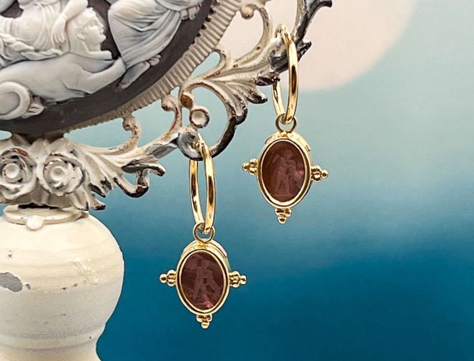 TAGLIAMONTE Designs (LD3563E) 18K Venetian Cameo Charm Earrings*Reg.$900