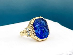 TAGLIAMONTE Designs (SH551-Blue) 925SS /YGP Ring *Busy Bee*Size 7*Reg.$265