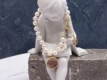 TAGLIAMONTE Designs (933-Lav) 925SS/YGP Venetian Intaglio Charm Bracelet *Pearl Strand*Reg.$160