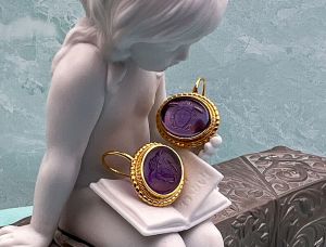 TAGLIAMONTE Designs (2119E) 925SS/YGP Venetian Cameo Earrings *Medusa*Reg.$250