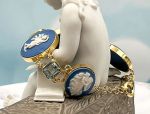 TAGLIAMONTE Designs (2110B) 925SS/YGP Porcelain Cameo Bracelet*Bl.Topaz*3Graces*Reg.$600