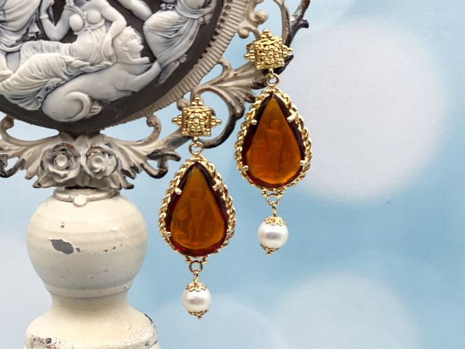 TAGLIAMONTE Designs (TAG104E) 925SS/YGP Venetian Cameo Earrings *Cupid*Reg.$280