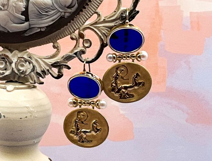 TAGLIAMONTE Designs (LDM1096) 14K YG Venetian Cameo Earrings w/ Pearls*Reg.$2000