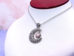 SAMUEL B *BJC* (2006) 925 SS Crescent Moon Shaped Pendant *Pink Opal*