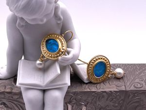 TAGLIAMONTE DESIGNS (LDM4801)14K YG Venetian Cameo + Pearl Earrings *Pegasus*