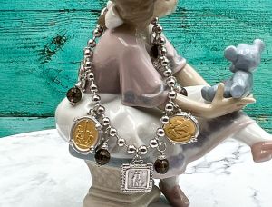 TAGLIAMONTE (521) 925SS 14K Cameo Charm Bracelet *Smokey Quartz*Reg.$500