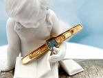 (LD1088) 14K Gold Bar Pin*Blue Topaz*Diamonds*Reg.$1500