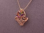 14K Gemstone Basket of Flowers Pin-Pendant with 14K Chain (1124)