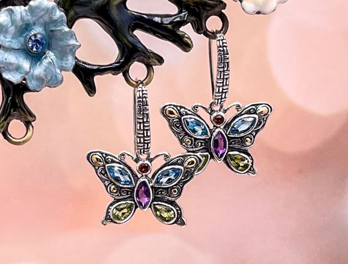 SAMUEL B *BJC* (56659E) 925SS /18K Multi-Gem Butterly Earrings *Reg.$270*