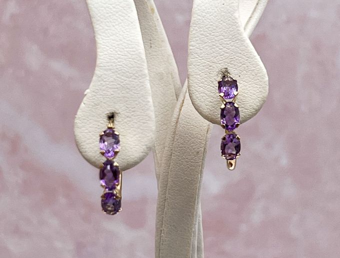 14K Yellow Gold Amethyst Hoop Earrings (2804)*Reg.$180