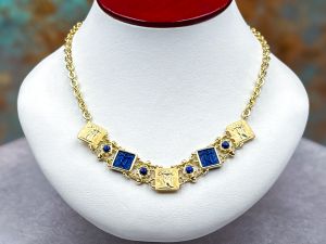 TAGLIAMONTE Designs (2351N) 925SS/YGP Lapis Cameo Necklace *Psyche,Amore*Reg.$425