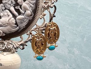 TAGLIAMONTE Designs (SH806) 18K  Cameo Earrings with Sleeping Beauty Turquoise*3 Graces*Reg.$1500