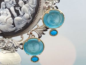 TAGLIAMONTE Designs (2002E) 925SS/YGP Venetian Cameo Earrings *Cupid*Reg.$350