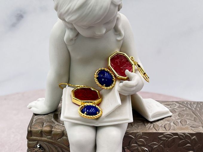 Right 1: Tagliamonte Earrings(1343)Pink w/ Lapis Lazuli