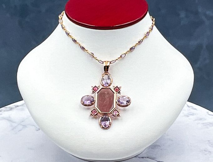 TAGLIAMONTE Designs (LD3515,LD3516) 14K Intaglio Enhancer Pendant w/14K Gemstone Chain *Terpsichore*Reg.$3500