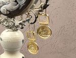 TAGLIAMONTE Designs (1963-Clear) 925SS/YGP Venetian Intaglio Earrings*Hercules,Pegasus*Reg.$200