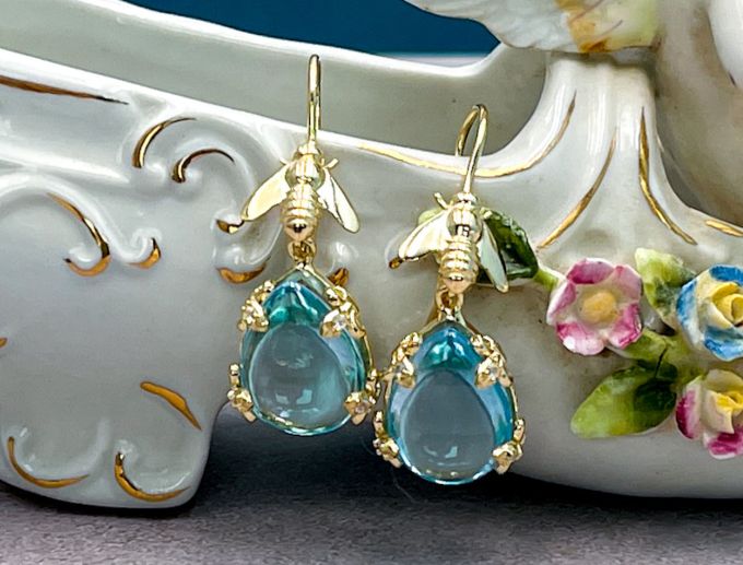 TAGLIAMONTE Designs (HQCR095-YGP) 925SS/YGP Blue Topaz Earrings *Busy Bee*Reg.$220