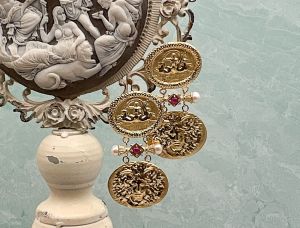 TAGLIAMONTE Designs (SH020-Ruby) 18K Cameo Earrings w/ Pearls *Medusa, Poseidon* Reg.$3000