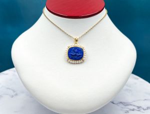 TAGLIAMONTE Designs (PN2639P) 925SS/YGP Lapis Cameo Pendant *Poseidon*Reg.$200