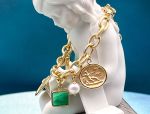 TAGLIAMONTE Designs (SH518B-Green) 925SS/YGP Venetian Intaglio Charm Bracelet *Lions*Reg.$350