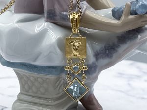 TAGLIAMONTE Designs (2338P) 925/YGP Venetian Cameo Pendant*Aquamarine*Psyche, Amore*Reg.$225