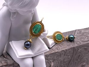 TAGLIAMONTE DESIGNS (LDM4865)14K YG Venetian Cameo + Pearl Earrings *Psyche + Amore*