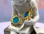 TAGLIAMONTE Designs (2141E) 925SS/YGP Venetian Cameo Earrings*Bl.Topaz*Reg.$280