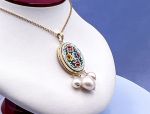 TAGLIAMONTE Designs (1919-G) 925SS/YGP Micromosaic Pendant*Miosotis*Reg.$300