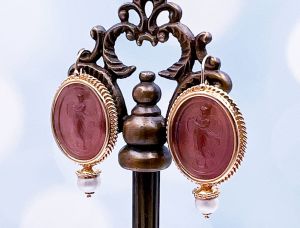 TAGLIAMONTE DESIGNS (1787) 925SS/ YGP Venetian Cameo Earrings *Maened*Reg.$250